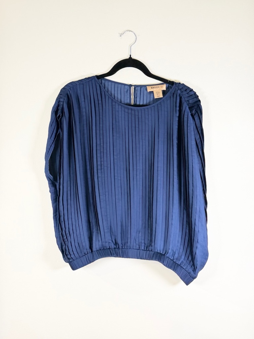 Bailey 44 Navy Pleated Balloon-Sleeve Top